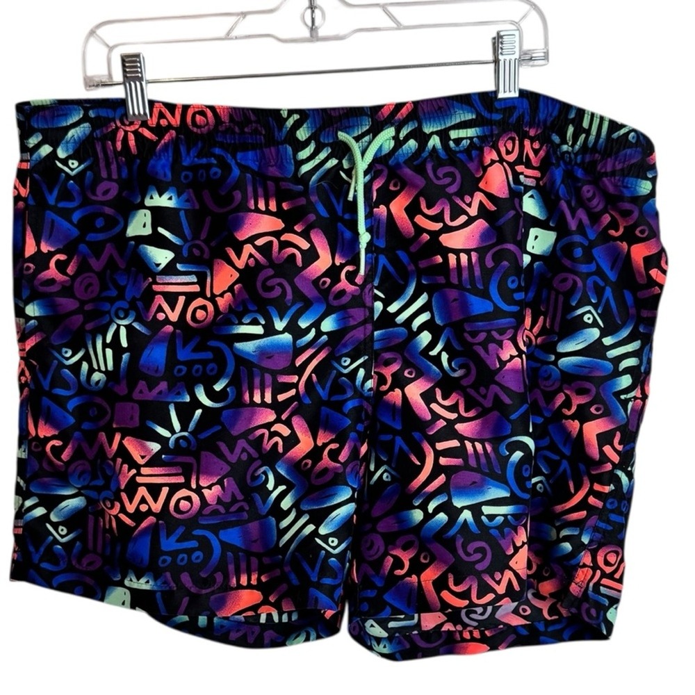Chubbies Mens XL Swim Trunks Neon 90s Geometric WOW Print Mesh Board Shorts